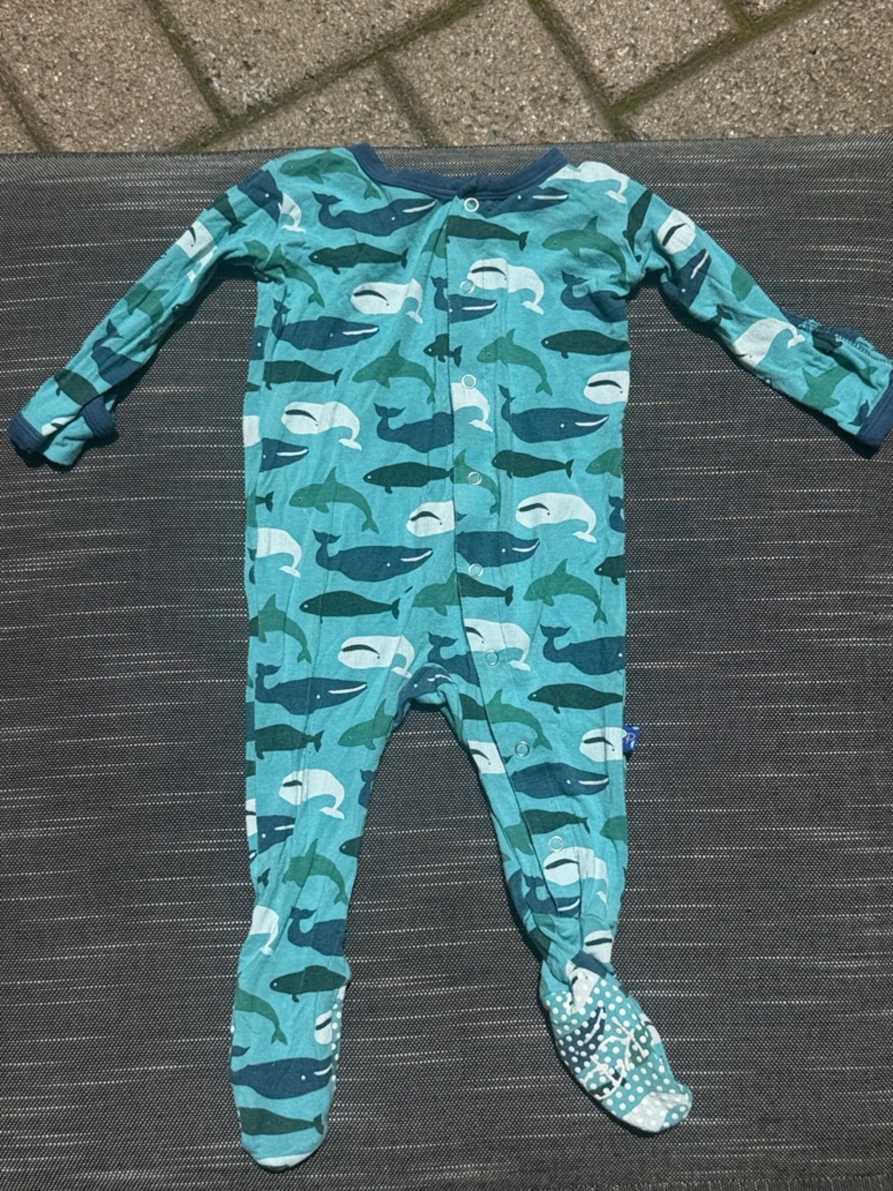 Kickee Pants Teal & Navy Shark-Print Footed One-Piece